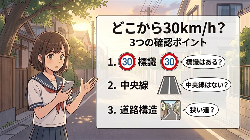 「どこから30km/h？」を判断する3つの確認ポイント