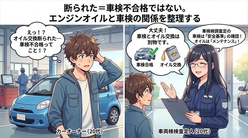 断られた＝車検不合格ではない。エンジンオイルと車検の関係を整理する