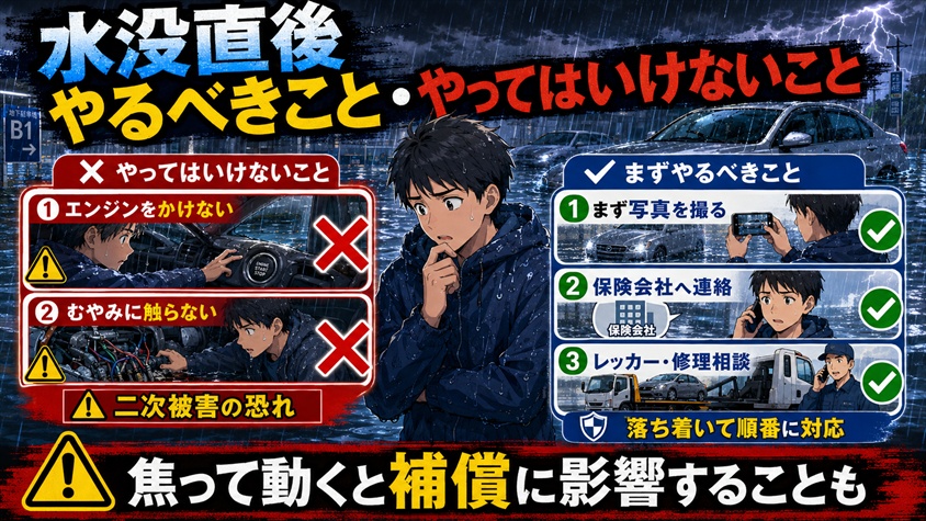 水没した車 保険で補償される？