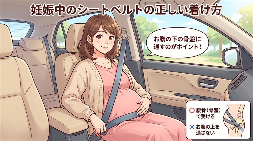 妊娠中のシートベルトの正しい着け方