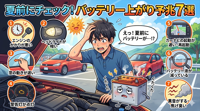 バッテリー上がりの予兆7つ|夏前に確認しておきたいサイン