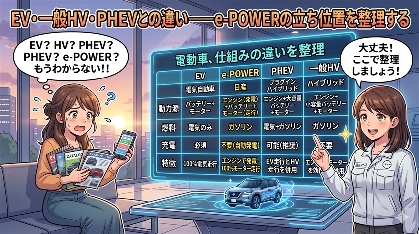 EV・一般ハイブリッド・PHEVとの違い──e-POWERの立ち位置を整理する