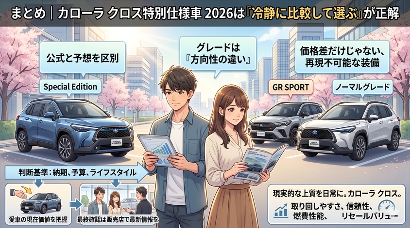まとめ|カローラ クロス特別仕様車 2026は「冷静に比較して選ぶ」が正解