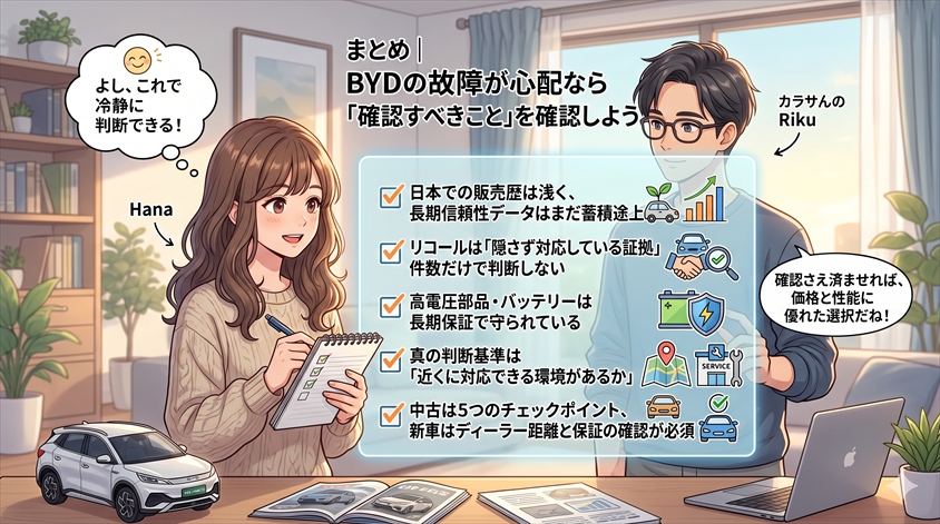 まとめ|BYDの故障が心配なら「確認すべきこと」を確認しよ