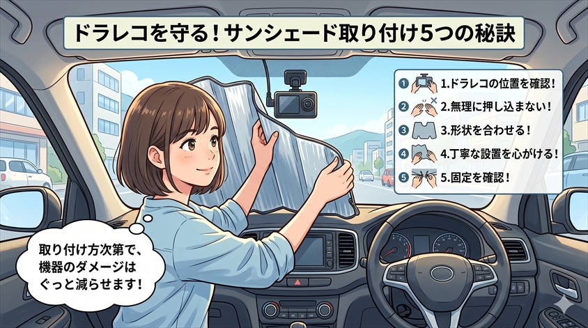サンシェード取り付け時にドラレコを守る5つの対策