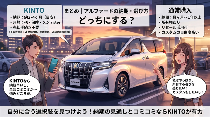 まとめ|アルファードの納期・KINTOと通常購入、どう選ぶか