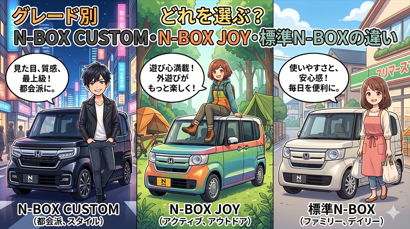 グレード別どれを選ぶ?N-BOX CUSTOM・N-BOX JOY・標準N-BOXの違い