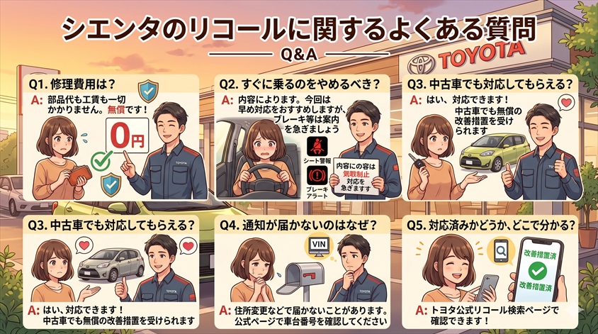 シエンタのリコールに関するよくある質問