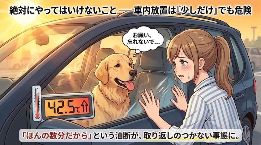 絶対にやってはいけないこと — 車内放置は「少しだけ」でも危険