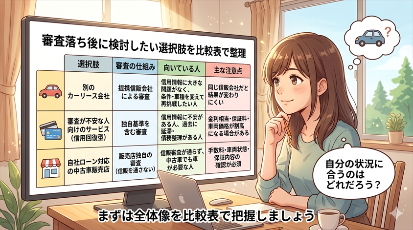 審査落ち後に検討したい選択肢を比較表で整理