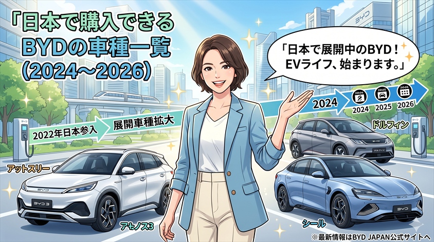 日本で購入できるBYDの車種一覧(2024〜2026年時点)
