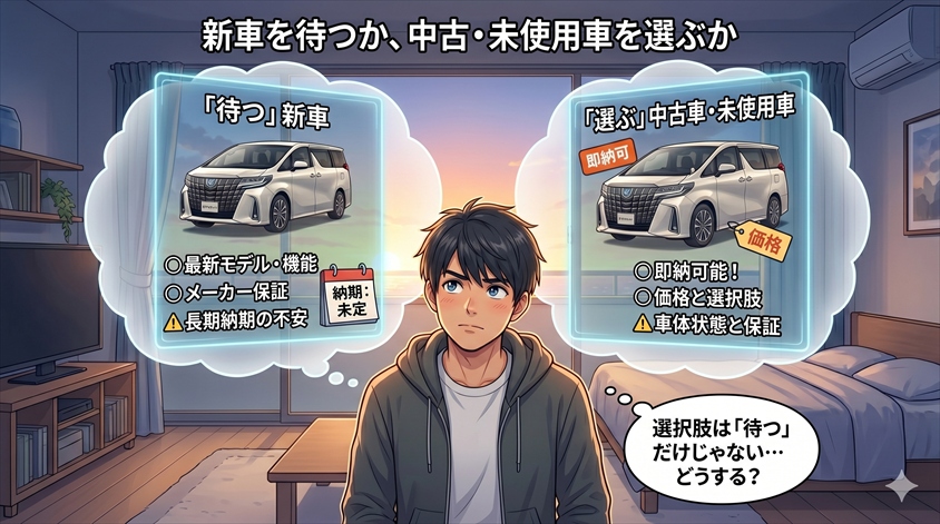 新車を待つか、中古・未使用車を選ぶか