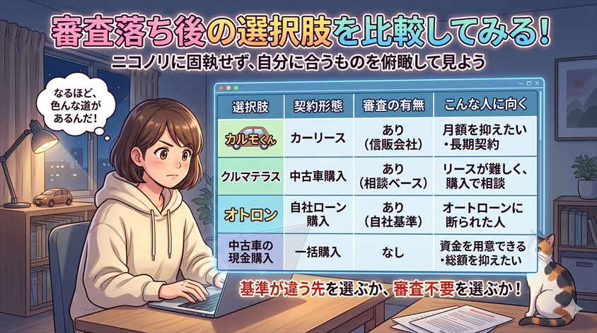 審査落ち後の選択肢を比較してみる（比較表）