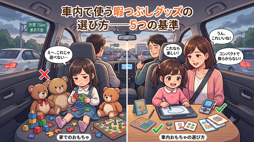 車内で使う暇つぶしグッズの選び方——5つの基準