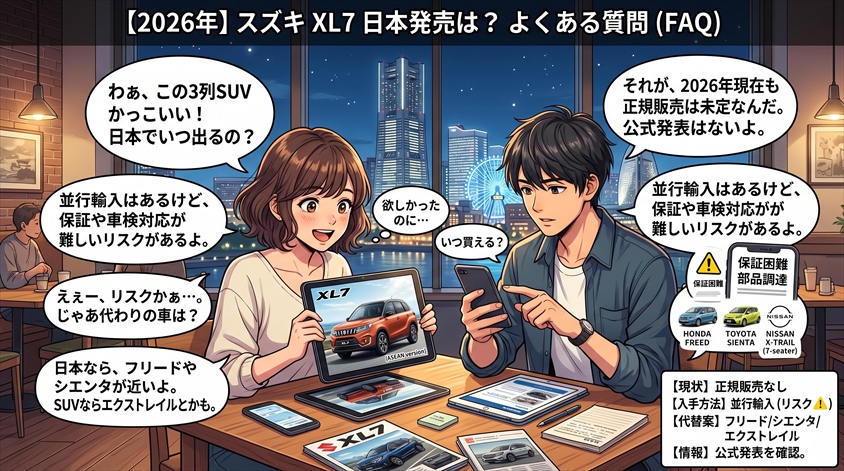 【2026年】スズキXL7の日本発売状況についてのよくある質問(FAQ)