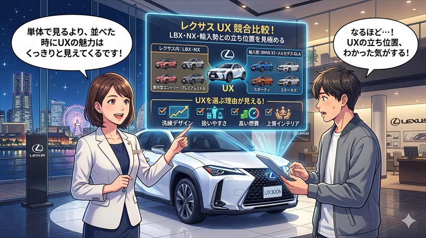 レクサスUXの競合比較|LBX・NX・輸入コンパクトSUVとの立ち位置