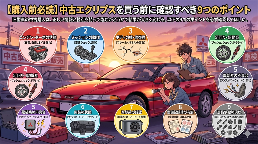 中古エクリプスを買う前に確認すべき9つのポイント