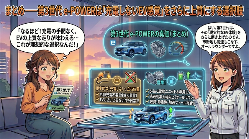 まとめ──第3世代 e-POWERは「充電しないEV感覚」をさらに上質にする選択肢