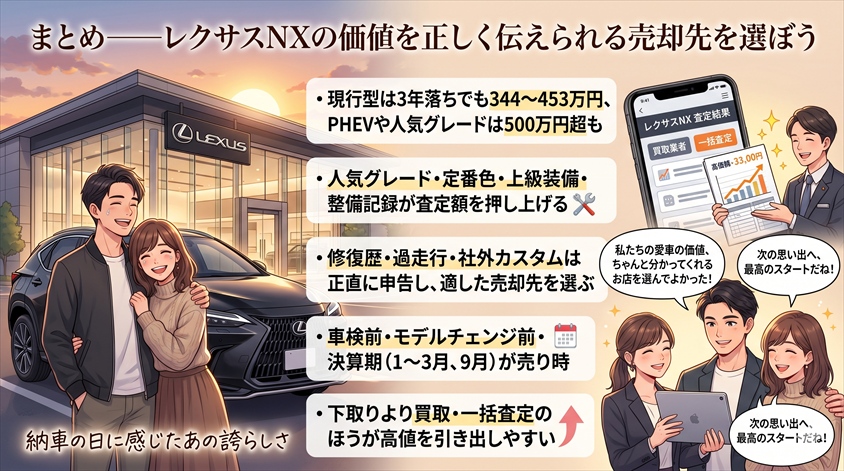 まとめ——レクサスNXの価値を正しく伝えられる売却先を選ぼう