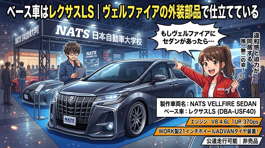 ベース車はレクサスLS|ヴェルファイアの外装部品で仕立てている