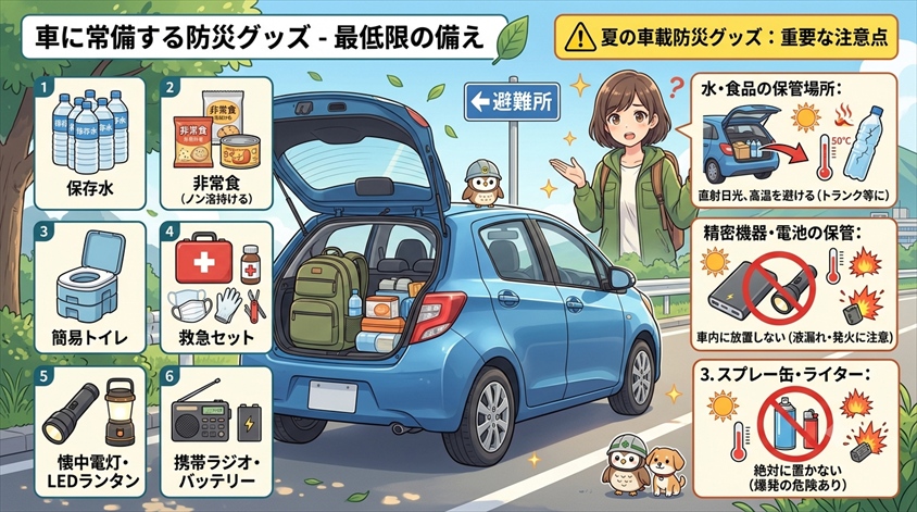 車に常備する防災グッズは何が必要？最低限の備えと夏の注意点