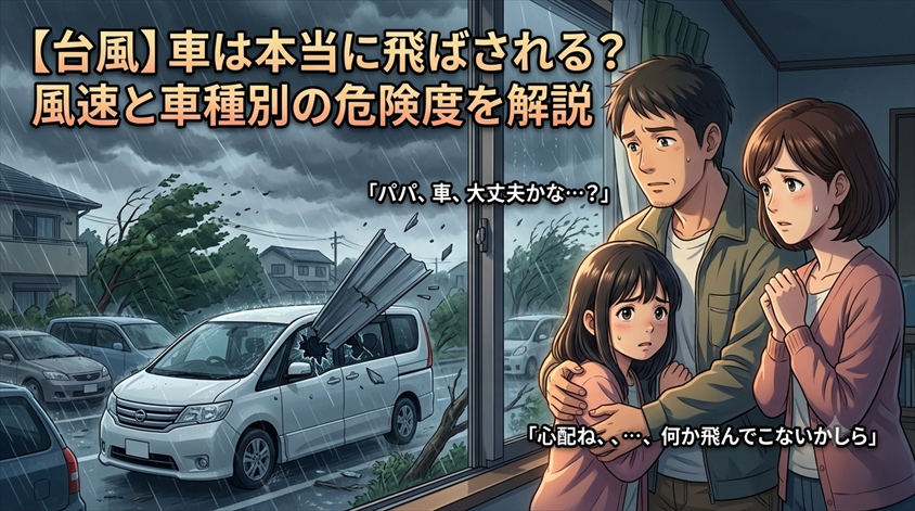 台風で車は本当に飛ばされるのか？風速の目安と車種別の危険度を解説