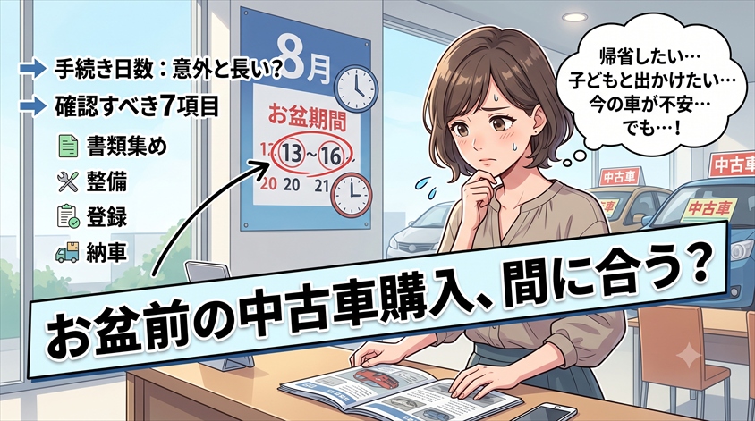 お盆前の中古車購入、間に合う?手続き日数と確認すべき7項目
