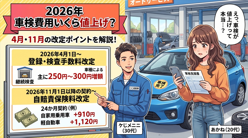 車検費用は2026年にいくら値上げ？4月・11月の改定額と内訳