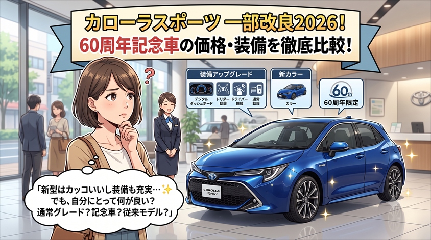 カローラスポーツ一部改良2026!60周年記念車の価格・装備を比較