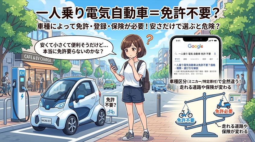一人乗り電気自動車は免許不要?価格・種類・選び方を解説