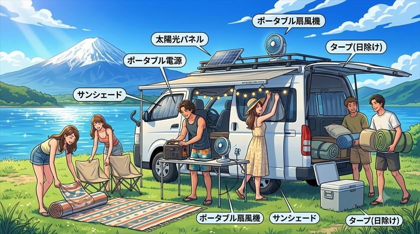 車中泊の暑さ対策6つ！扇風機・サンシェードの正しい選び方