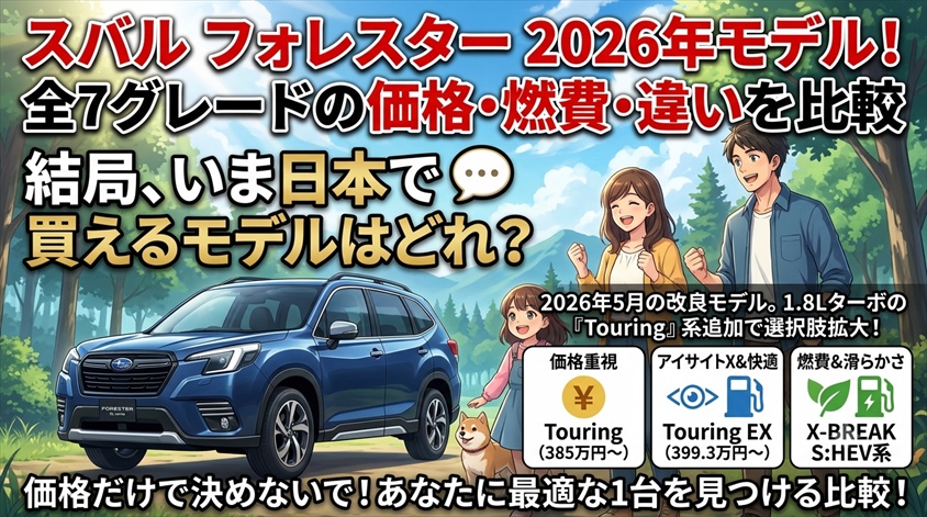 スバル フォレスター2026年モデル！全7グレードの価格・燃費・違いを比較