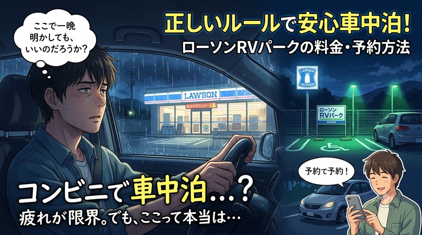 コンビニで車中泊はできる？ローソンRVパークの料金・予約方法