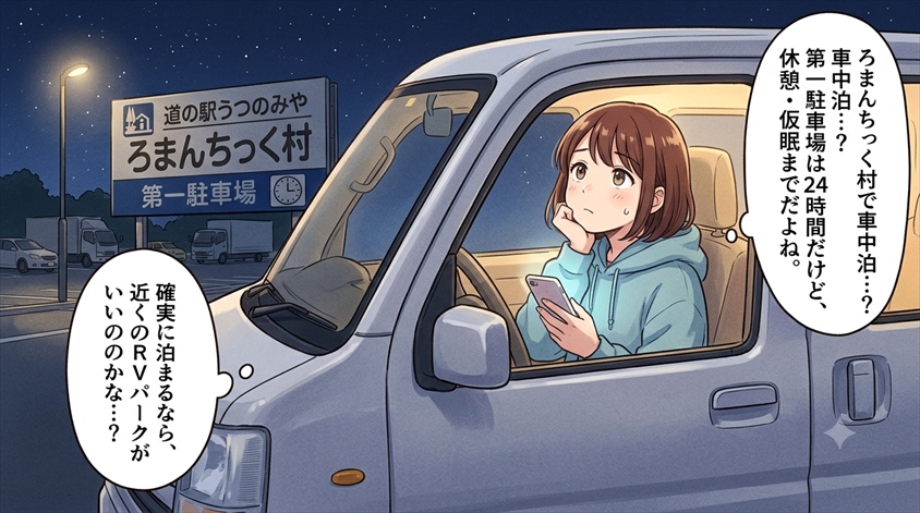 道の駅うつのみや ろまんちっく村は車中泊できる？駐車場と注意点