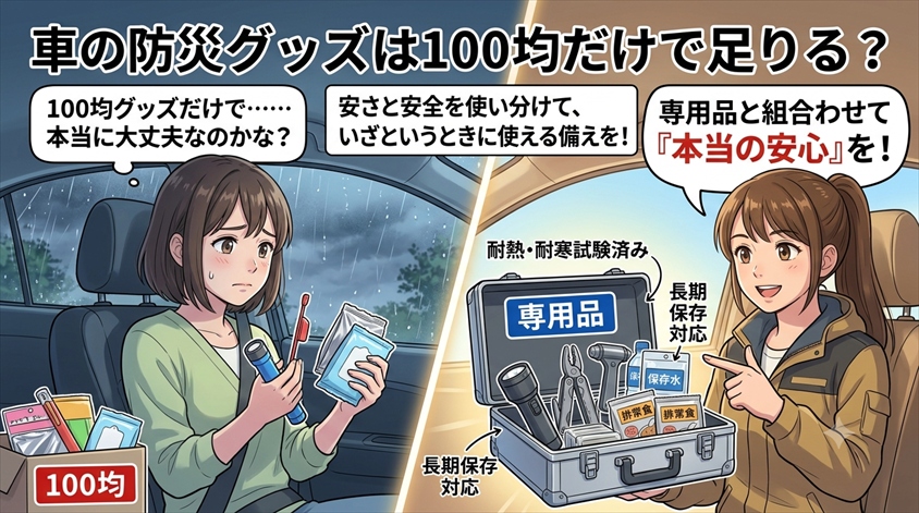 車の防災グッズは100均だけで足りる?先に結論