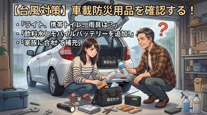 台風前にまず車載防災用品を確認する