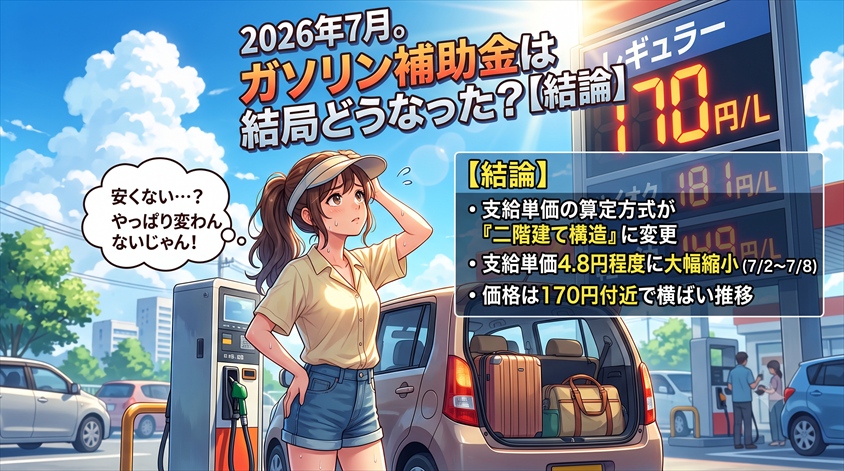 2026年7月、ガソリン補助金は結局どうなった？【結論】