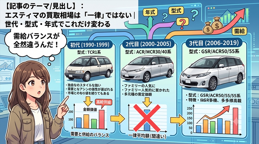エスティマの買取相場は「一律」ではない|世代・型式・年式でこれだけ変わる