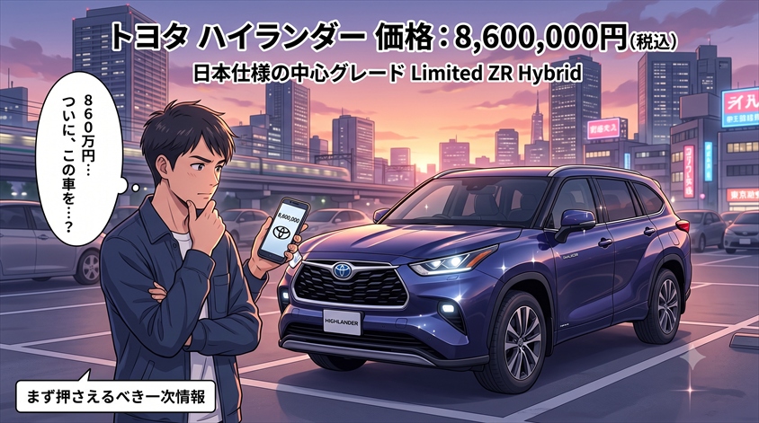 トヨタ ハイランダーの価格はいくら?メーカー希望小売価格8,600,000円を最初に確認