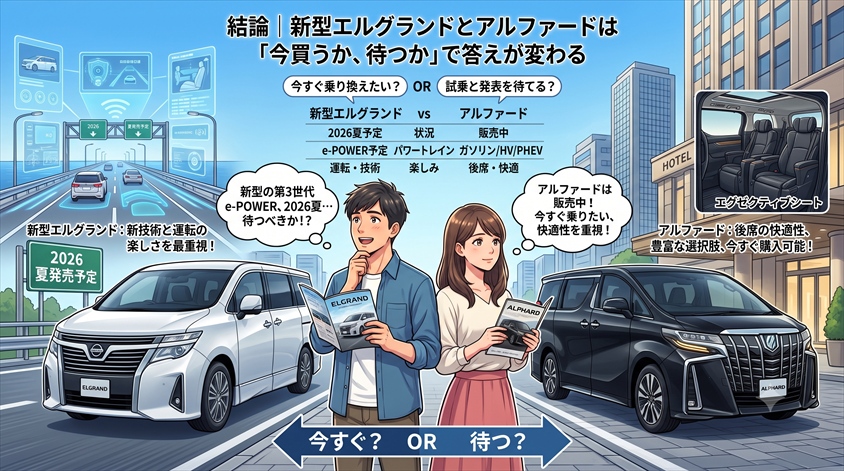 結論|新型エルグランドとアルファードは「今買うか、待つか」で答えが変わる