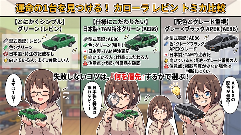 1/61 トヨタ カローラ レビンのトミカはどれがおすすめ?3商品を先に比較