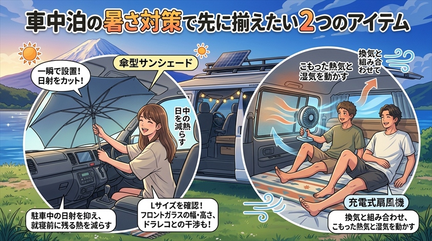 車中泊の暑さ対策で先に揃えたい2つのアイテム