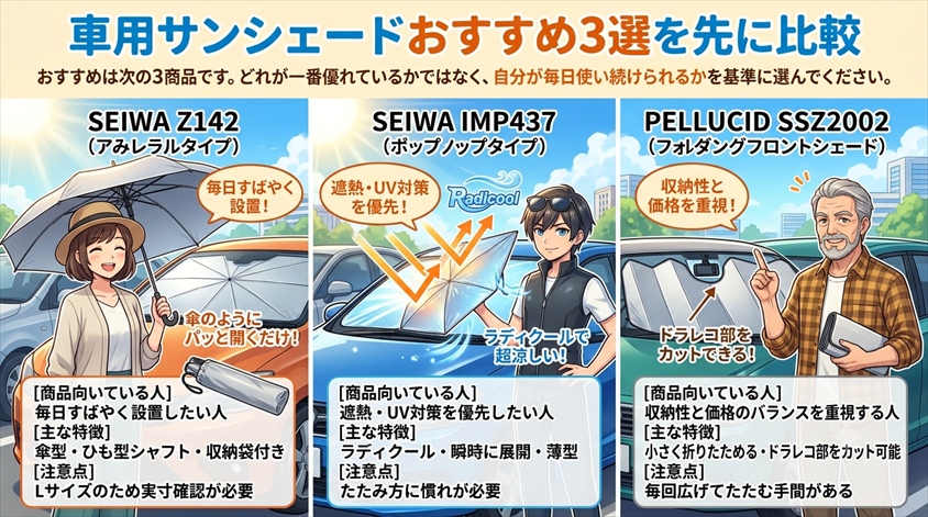車用サンシェードおすすめ3選を先に比較