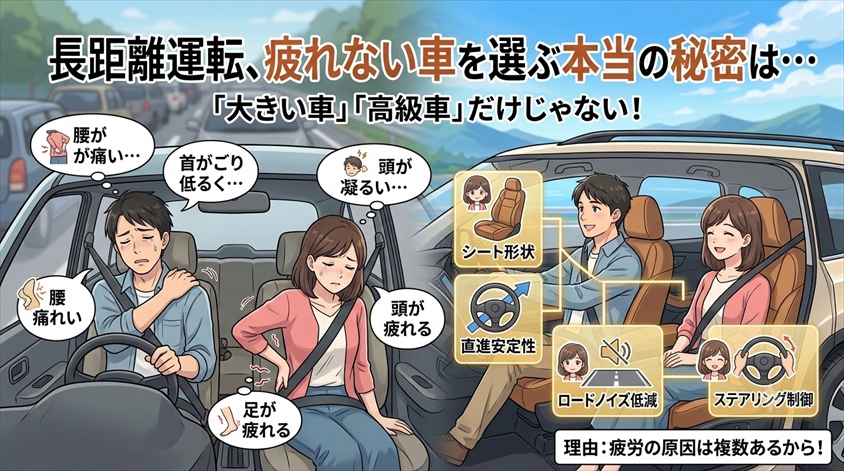 長距離運転で疲れない車を選ぶ前に知っておきたい結論