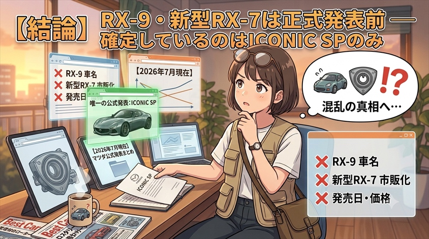 【結論】マツダRX-9・新型RX-7は正式発表前 ― 確定しているのはICONIC SPのみ