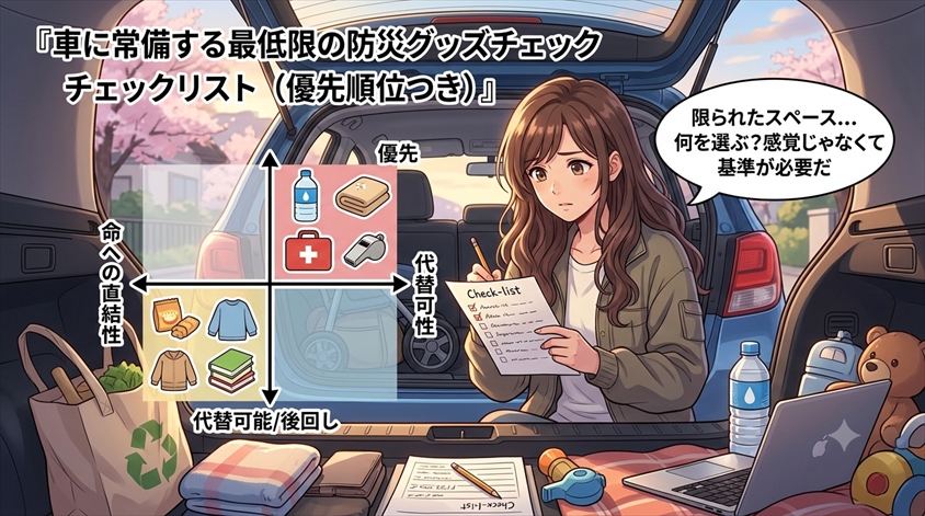 車に常備する最低限の防災グッズチェックリスト(優先順位つき)
