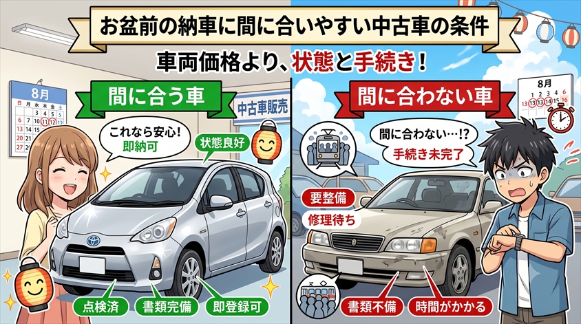 お盆前に納車が間に合いやすい中古車の条件