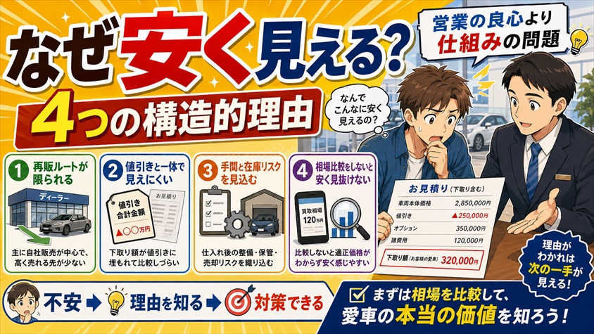 なぜディーラー下取りは安く見えやすいのか?4つの構造的理由