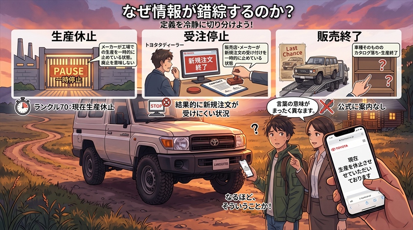 「生産休止」「受注停止」「販売終了」は何が違うのか
