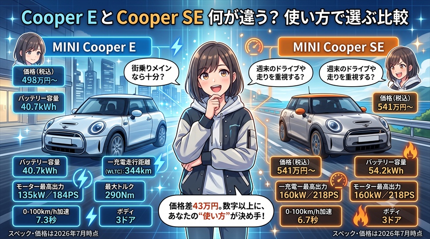 Cooper EとCooper SEは何が違う? 使い方で選ぶ比較
